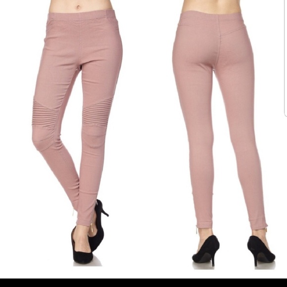 ❤316 Pants - Last 1  Mauve stretch moto leggings